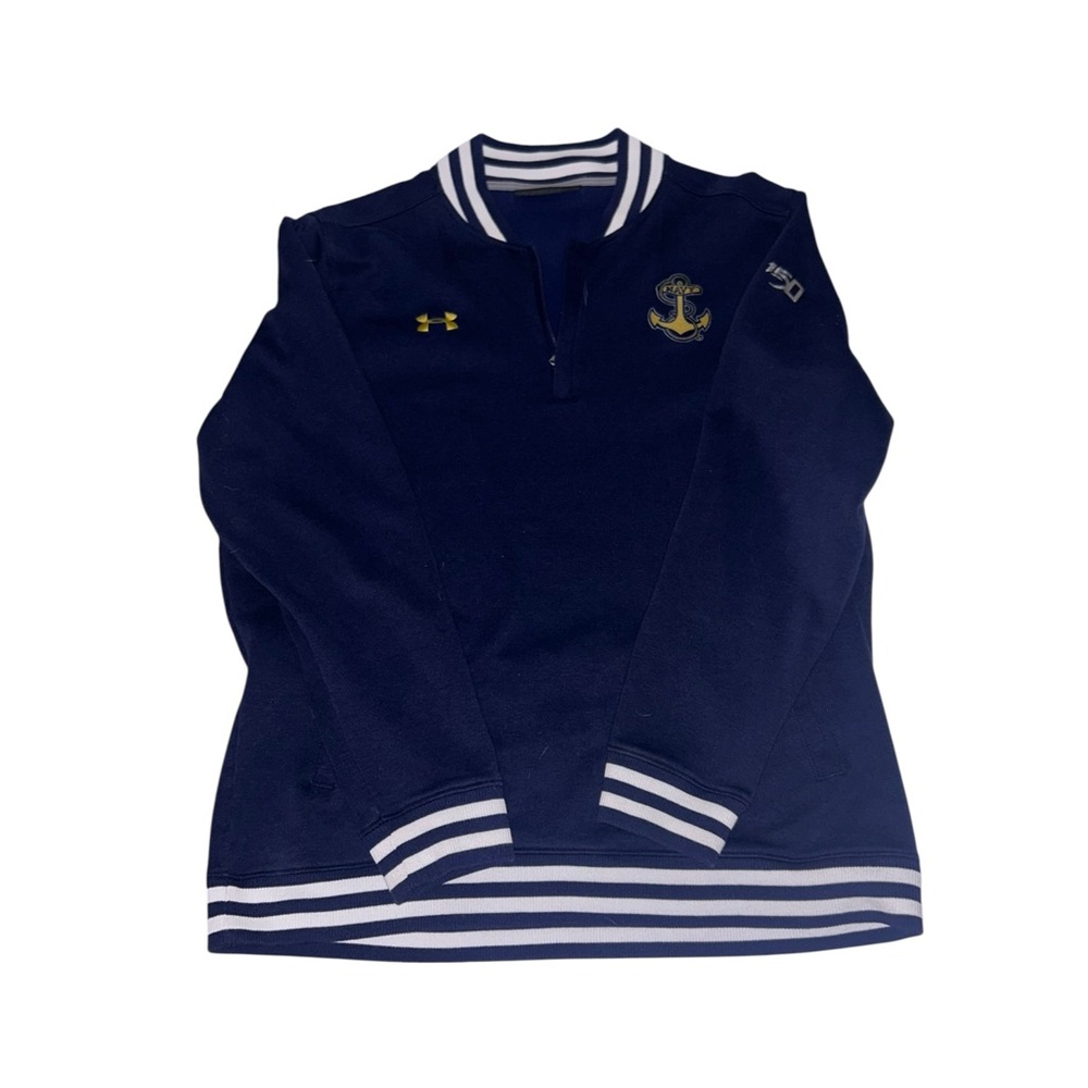Under Armour Navy Quarter Zip Pullover Sweater 2XL – Anchor Logo, Striped Trim